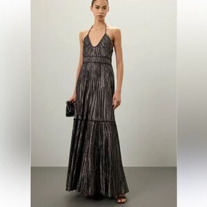 A.L.C. Cecilia Halter Gown in Black and Gold Metallic Size 10